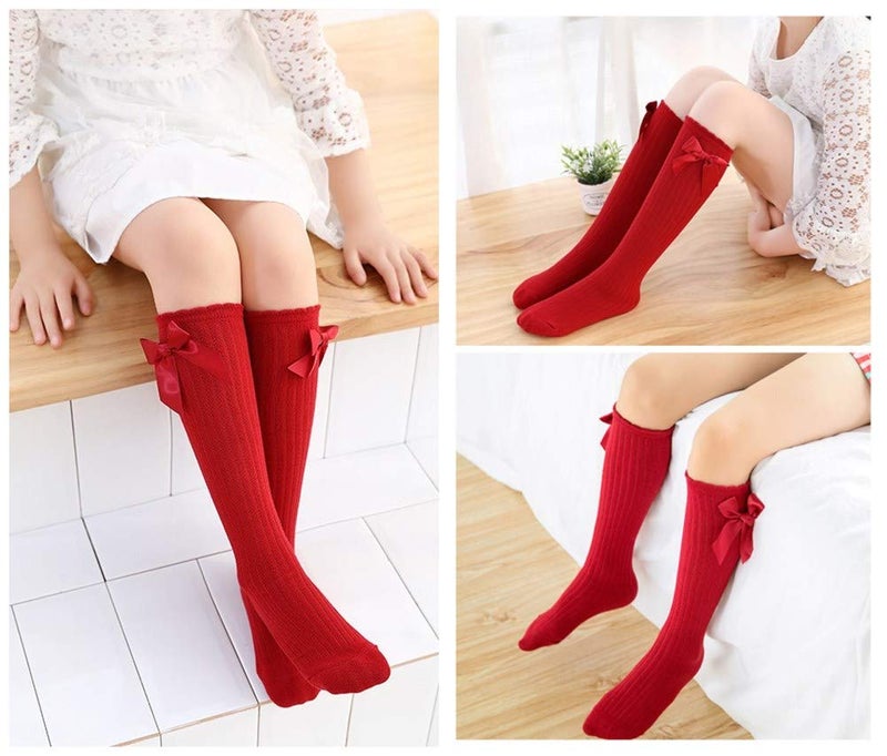 Toptim Little Girl's Knee High Socks Over Calf Kids Overknee Stockings Bow Style 3-12T(Bow2-5Piars) - Image 3